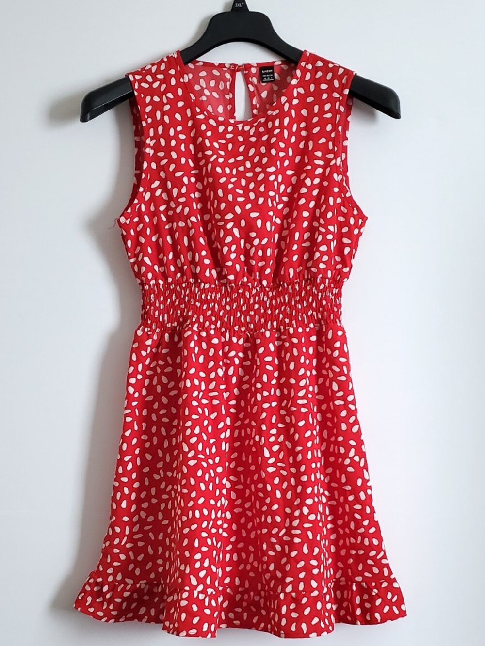 Shein Umgee Red Blue Dalmation Print Summer Dresses Vneck Ruffle Sleeveless - Picture 2 of 13